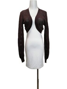 3/＄44 🐿🐿Brown 100% Cotton Open-Knit Cropped Bolero Sweater